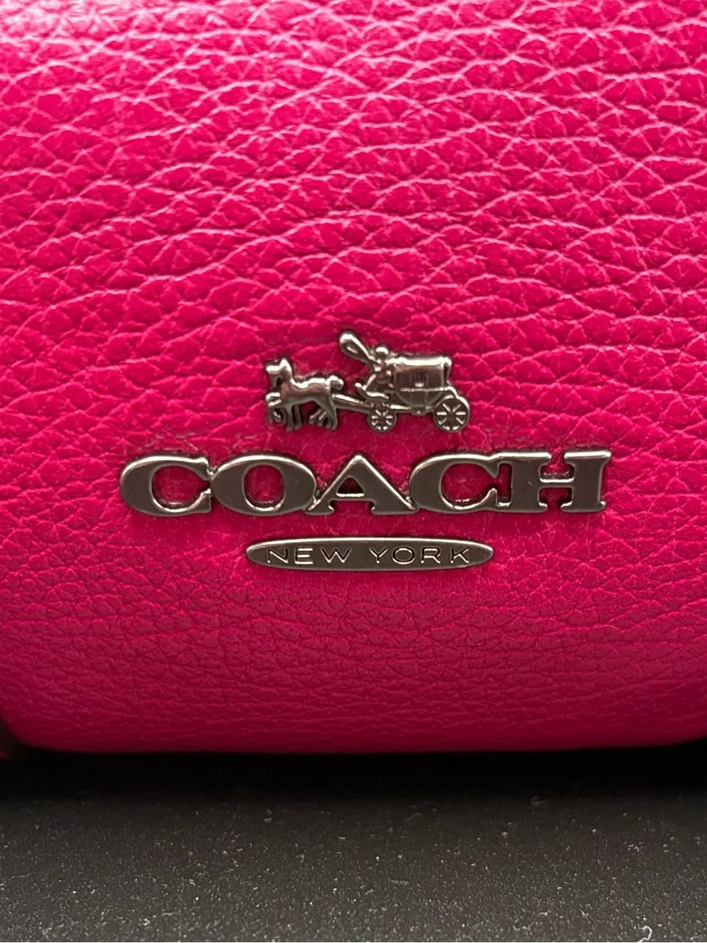 Coach Mickie Fuchsia Pebbled Leather Drawstring Crossbody Bag